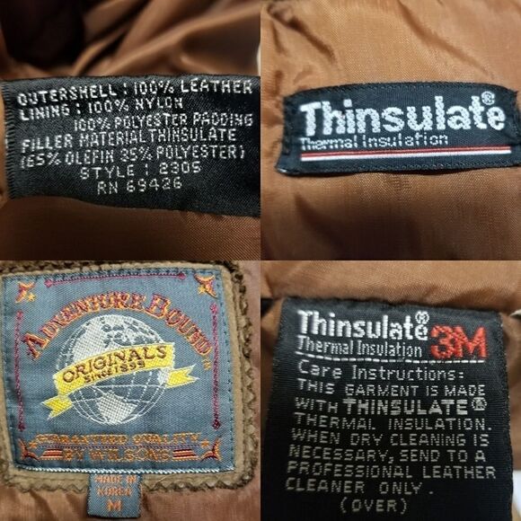 Vintage 90s y2k Adventure Bound Aviator Bomber Insulated Brown Leather Jacket Md - Picture 6 of 9